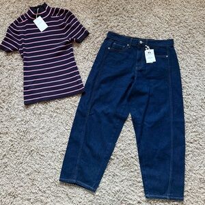 Free Assembly Barrel Ankle Jeans Size: 4 And Mock Neck Sweater Size: S (4-6)